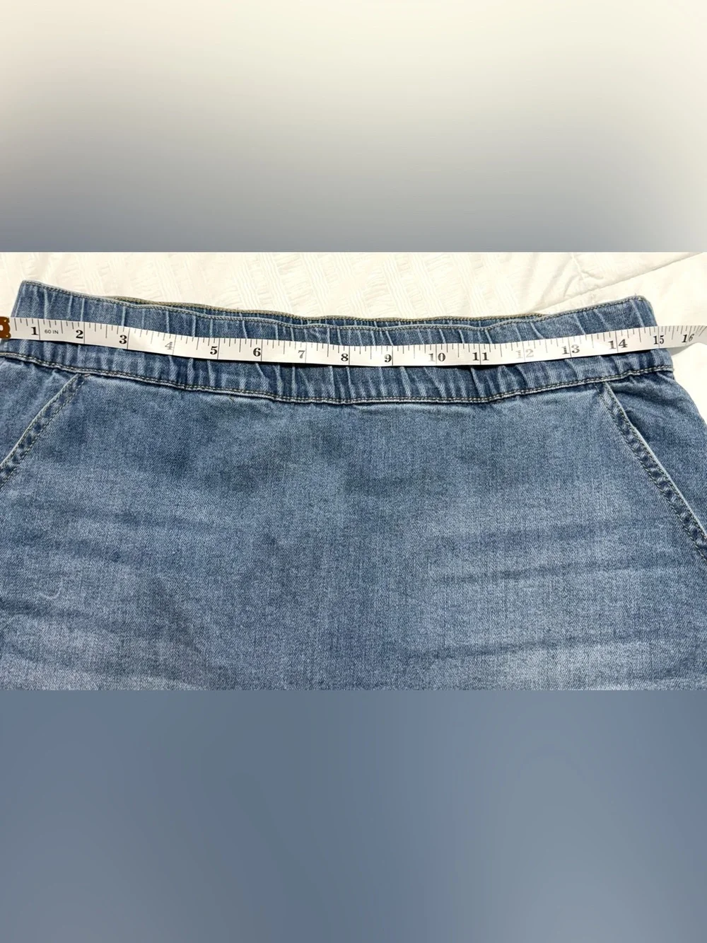 Boston Proper Medium Blue Denim A-Line Skort with Elastic Waist